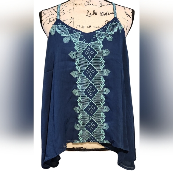 Maurices Blue Embroidered Racerback Blouse - Picture 1 of 9